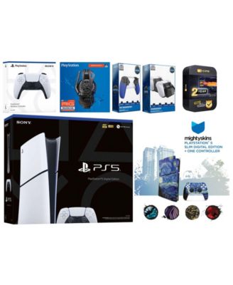 Playstation 5 Slim Digital with Extra Chroma Teal Controller, Plantronics Headset, Trigger Stop Kit, Charge Dock and MightySkins Decal Voucher +