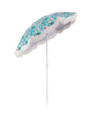 6.5 FT Beach Umbrella w/ Fringe Tassel Umbrella w/ Push Button Tilt Sand Anchor