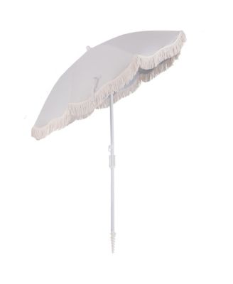 6.5 FT Beach Umbrella w/ Fringe Tassel Umbrella w/ Push Button Tilt Sand Anchor