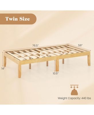 Twin Size Wooden Platform Bed Frame 14" with Rubber Wood Legs Under-bed Storage