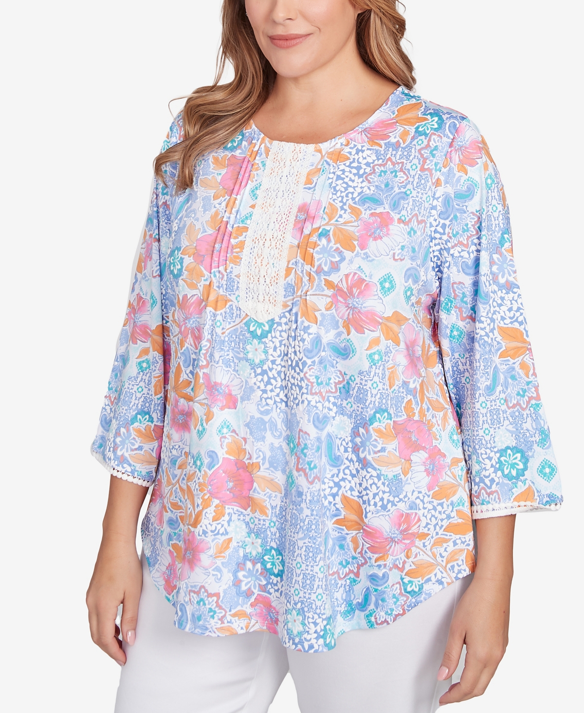 Ruby Rd. Plus Size Floral Puff Print Top In Blue