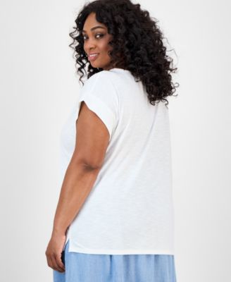 Plus Size Lace-Trim Dolman-Sleeve Top