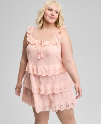 Trendy Plus Size Eyelet Cotton Sleeveless A-Line Dress, Exclusively at Macy's 
