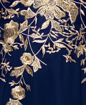 Plus Size Metallic-Embroidered A-Line Gown