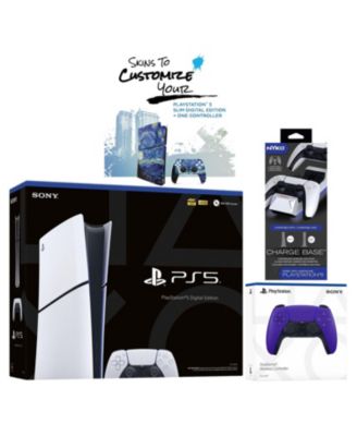 PlayStation 5 Slim Digital PS5 with Extra Chroma Indigo Controller, Dual Charging Dock and MightySkins Voucher Bundle