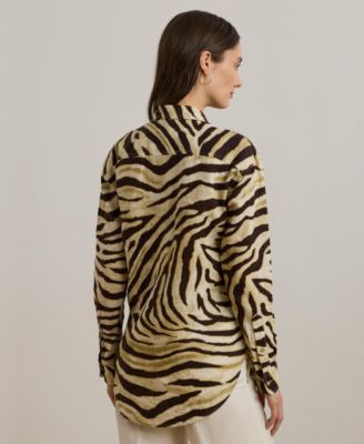 Women's Relaxed-Fit Zebra-Print Linen Shirt