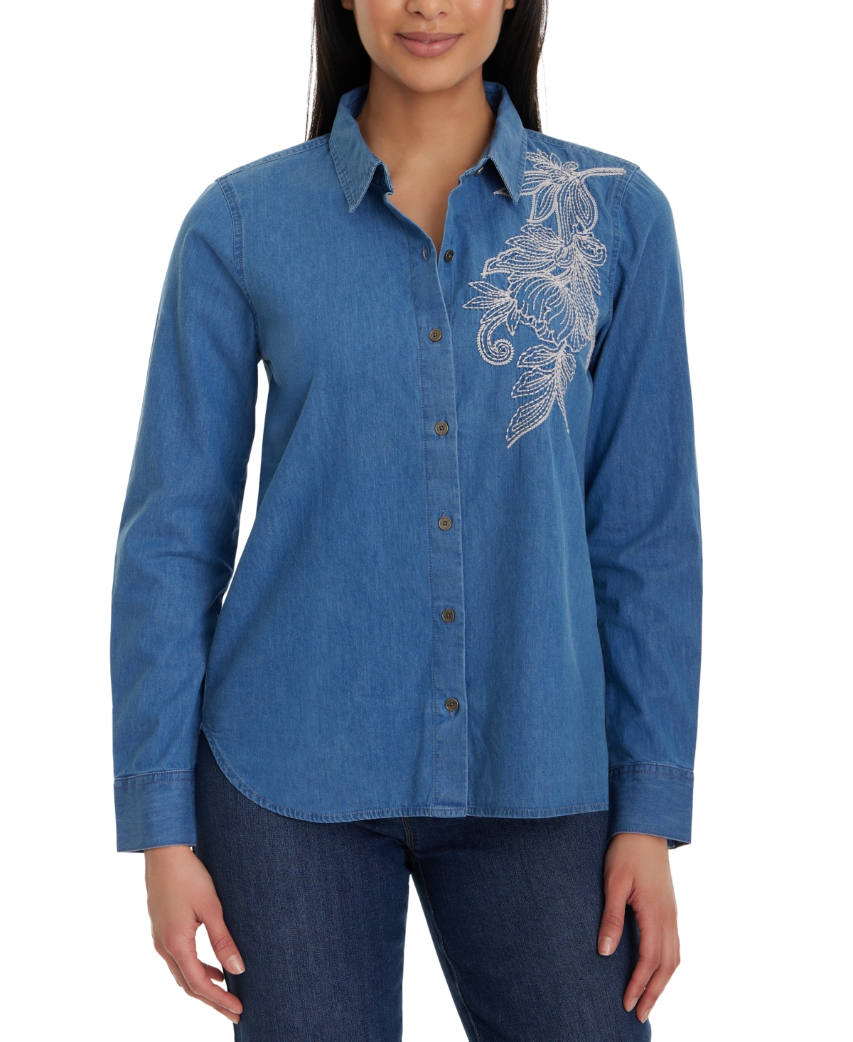 Women's Laine Cotton Embroidered Shirt - Vintage White Morris Emb