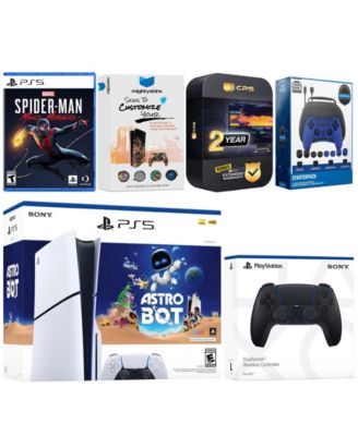 PlayStation 5 Slim Disc Astro Bot, Spider-Man Miles Morales Bundle with Extra Midnight Black Controller, Pro Gamer Starter Kit, MightySkins Code
