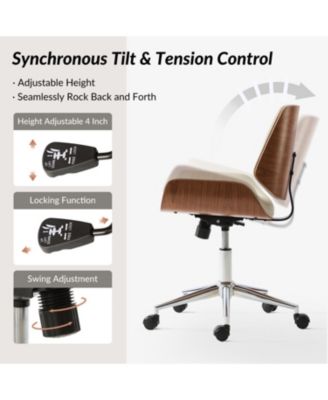 Kalene Belby Faux Leather 36.2'' H Mid-century Modern Office Chair with Bent Wood Frame