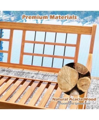 Outdoor Acacia Wood Bench 2-Person Patio Bench with Slatted Seat &  Backrest