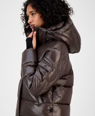 Women's Ella Hooded Thumbhole-Cuff Puffer Coat