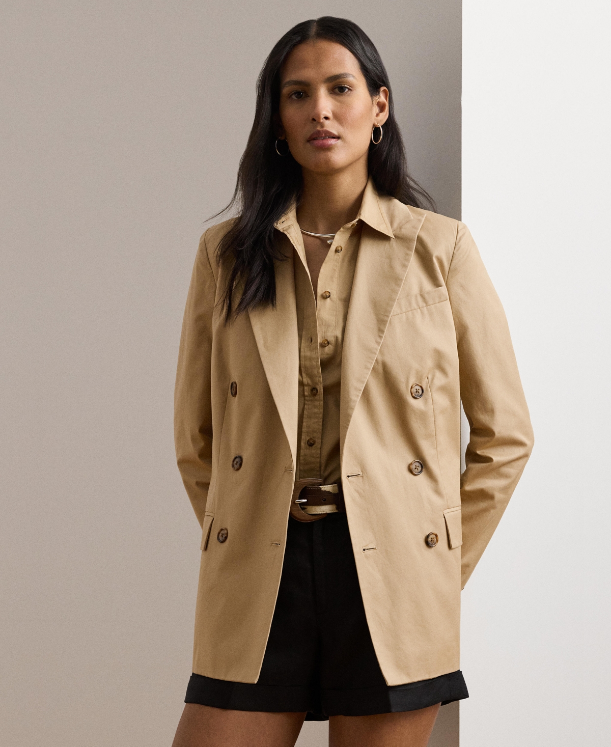 Women's Double-Breasted Cotton Twill Blazer - Birch Tan