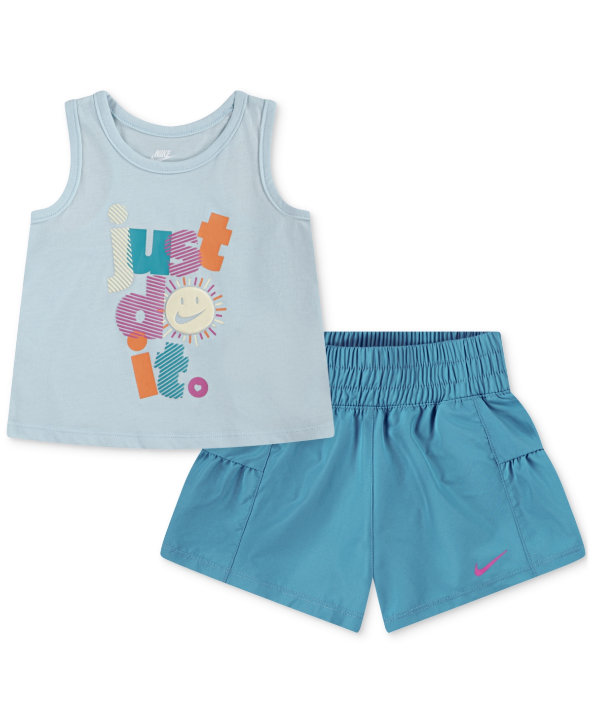 Nike Little Girls Sunny Swoosh Tank Top & Shorts, 2 Piece Set