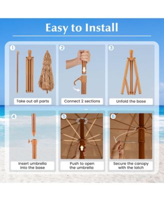 6.5 FT Thatched Tiki Umbrella w/ Foldable Stand Hawaiian Style Beach Umbrella