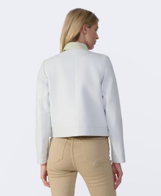 Women's Cropped Leather Jacket With Gold Buttons, Created for Macy's