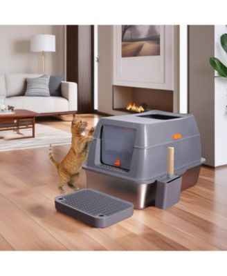 Stainless Steel Cat Litter Box With Lid, Scoop ,Filter Pedal