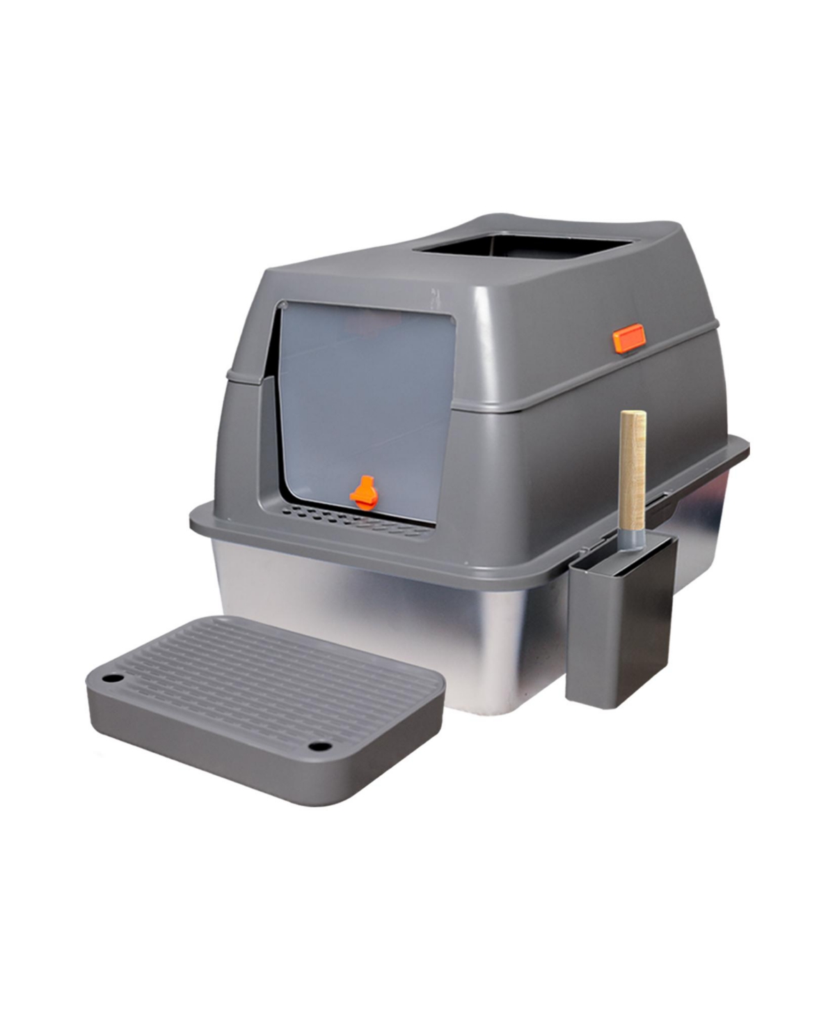 Stainless Steel Cat Litter Box With Lid, Scoop ,Filter Pedal - Grey