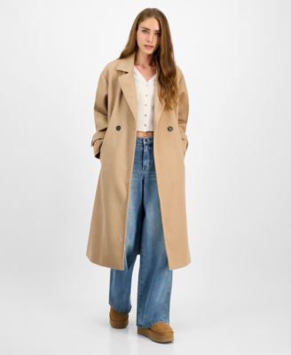 Juniors' Double-Breasted Maxi Coat