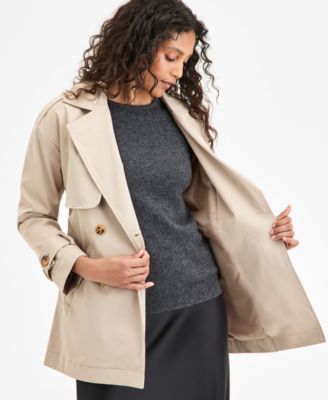 Juniors' Double-Breasted Belted Trench Coat