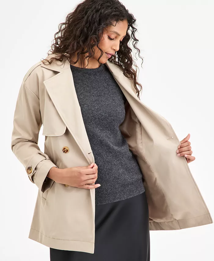 Juniors' Double-Breasted Belted Trench Coat - thumbnail 3