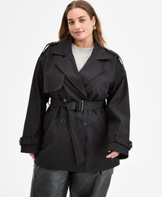 Jou Jou - Trendy Plus Size Double-Breasted Belted Trench Coat