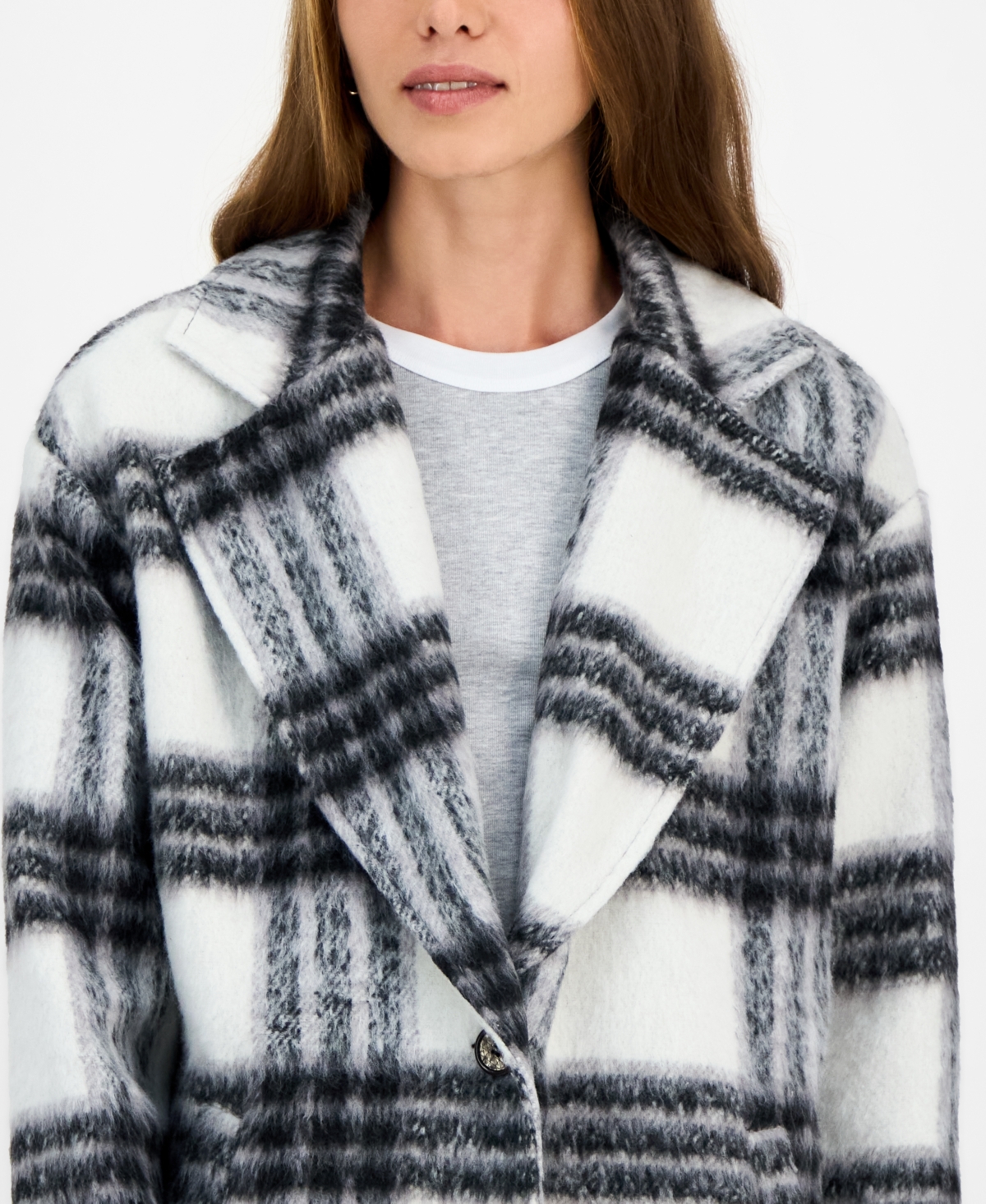 Jou Jou Juniors' Button-front Plaid Coat In Multi
