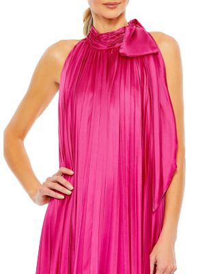 Women's Pleated Trapeze Halter Neck Gown
