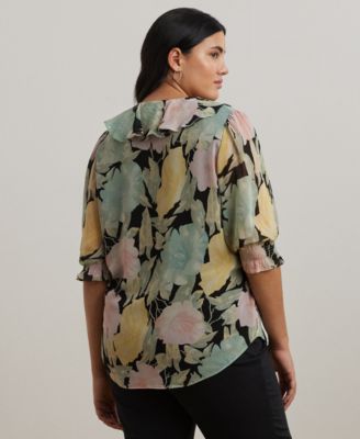 ラルフ・ローレン Lauren Ralph Lauren Plus Size Floral ette Ruffle-trim Blouse Lauren Ralph Lauren Plus Size Floral Georgette Ruffle-Trim