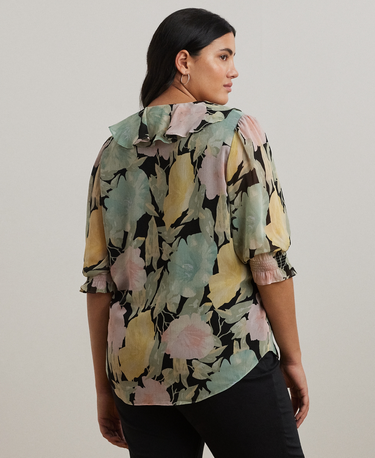 Shop Ralph Lauren Plus Size Floral Georgette Ruffle-trim Blouse