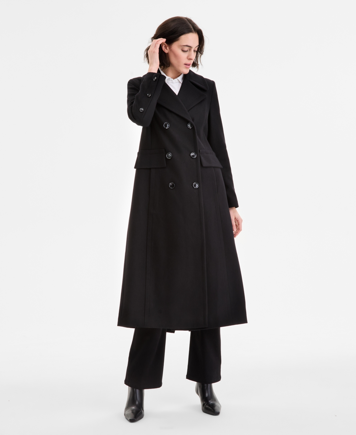 Anne Klein Women's Double-breasted Maxi Coat In Black