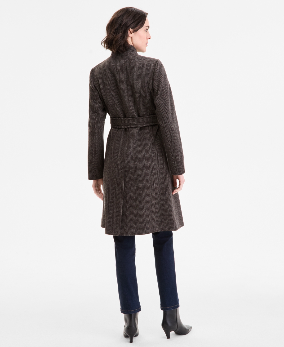 Anne Klein Women's Asymmetric Button-front Belted Coat In Multi