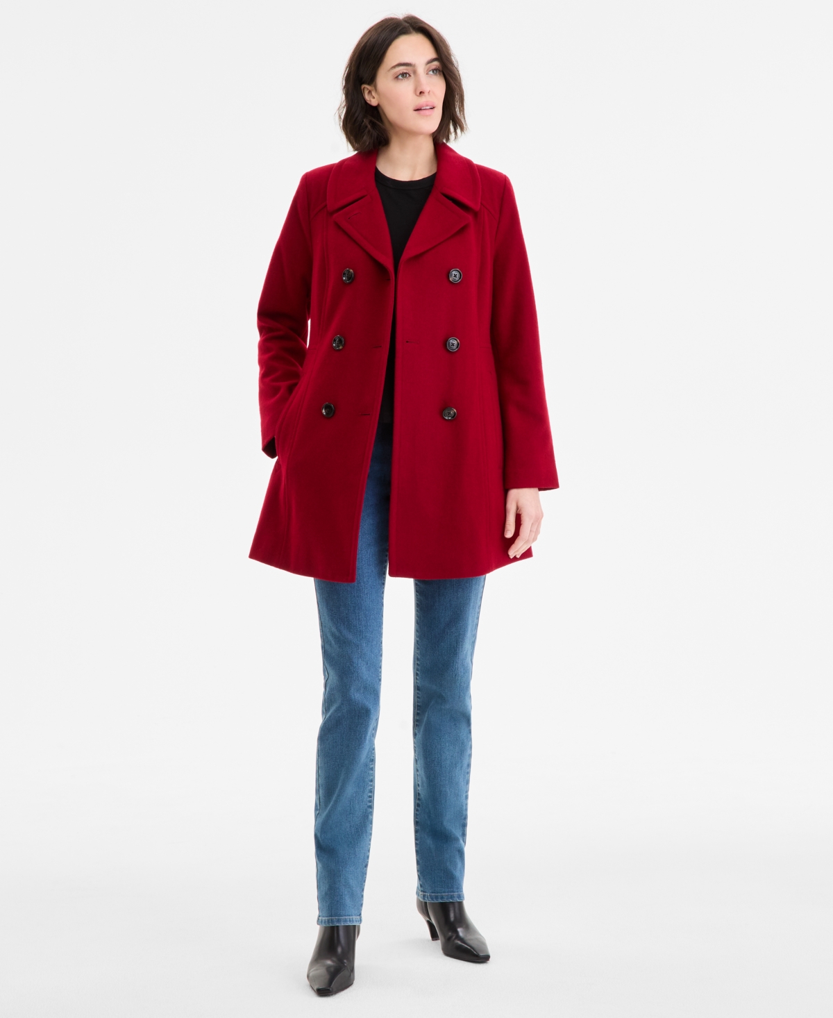 Anne Klein Women's Double-breasted Peacoat, Exclusively At Macy's In Red