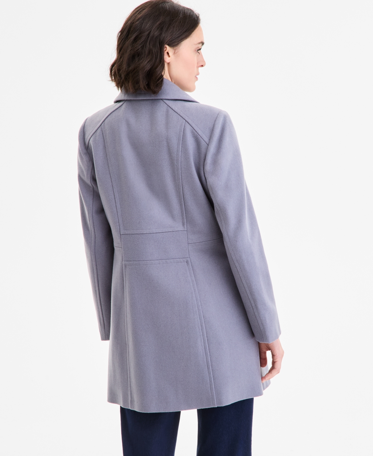 Anne Klein Petite Double-breasted Peacoat, Exclusively At Macy's In Purple