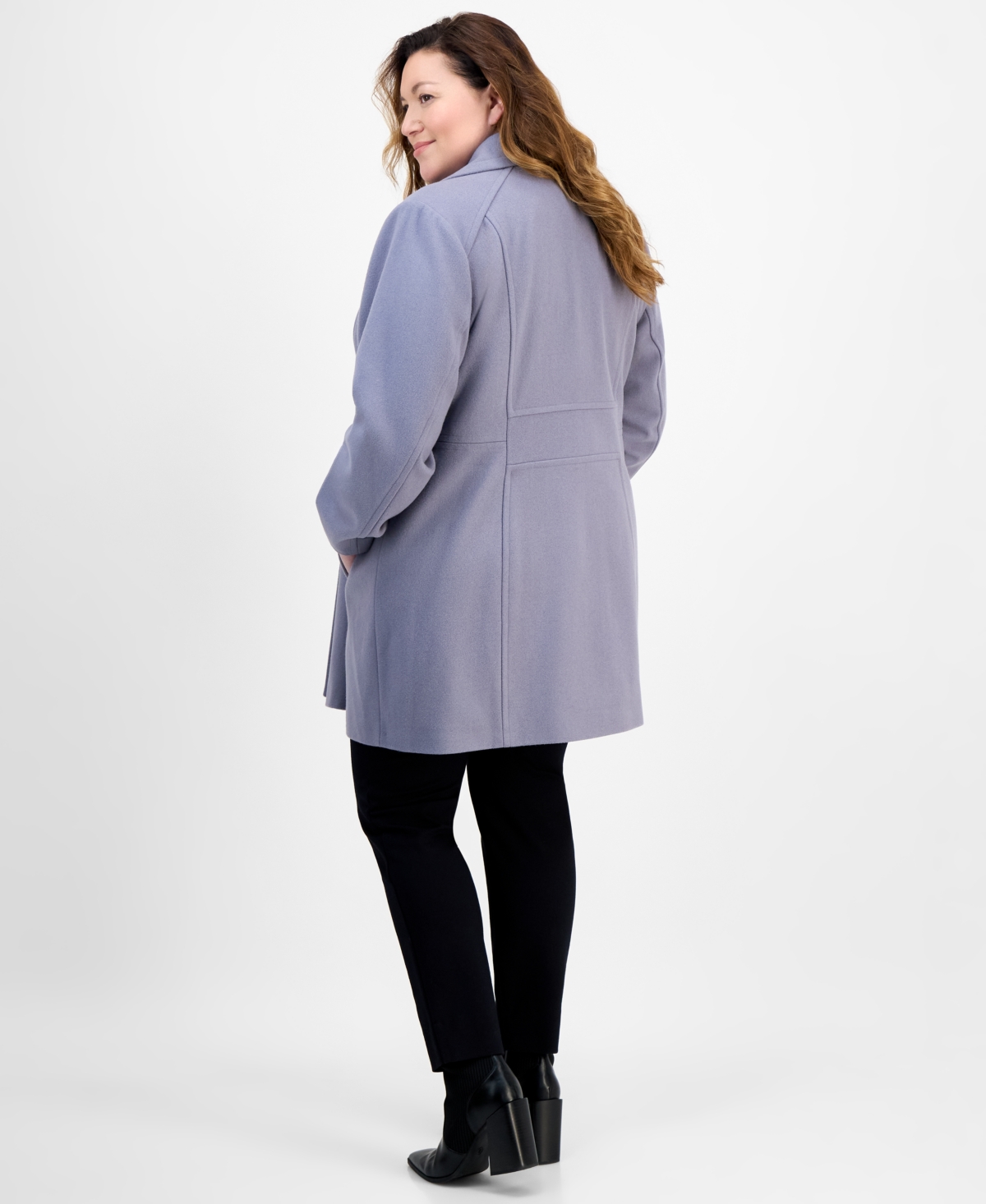 Anne Klein Plus Size Double-breasted Peacoat, Exclusively At Macy's In Purple