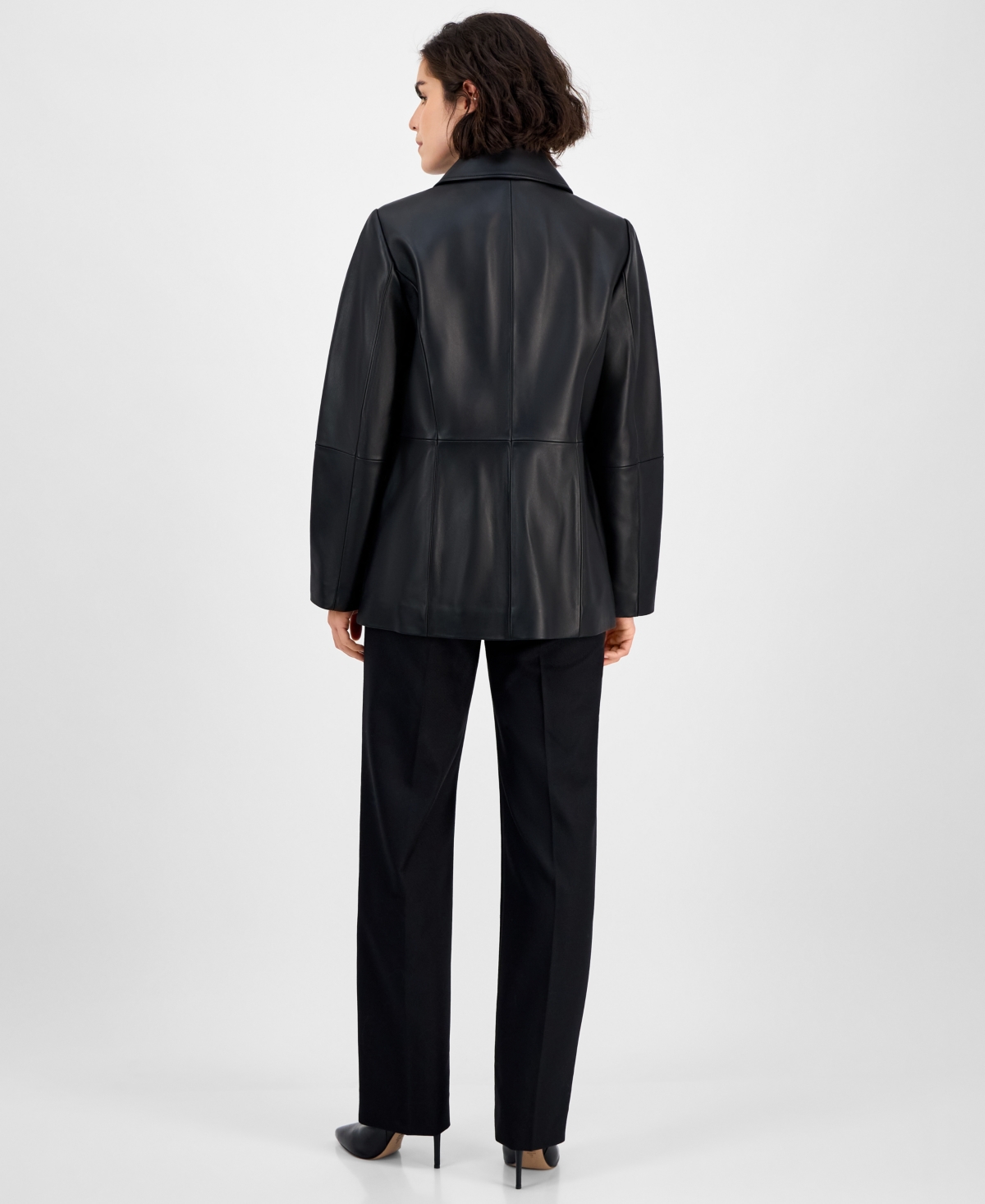 Anne Klein Women's Zip-front Leather Jacket In Black