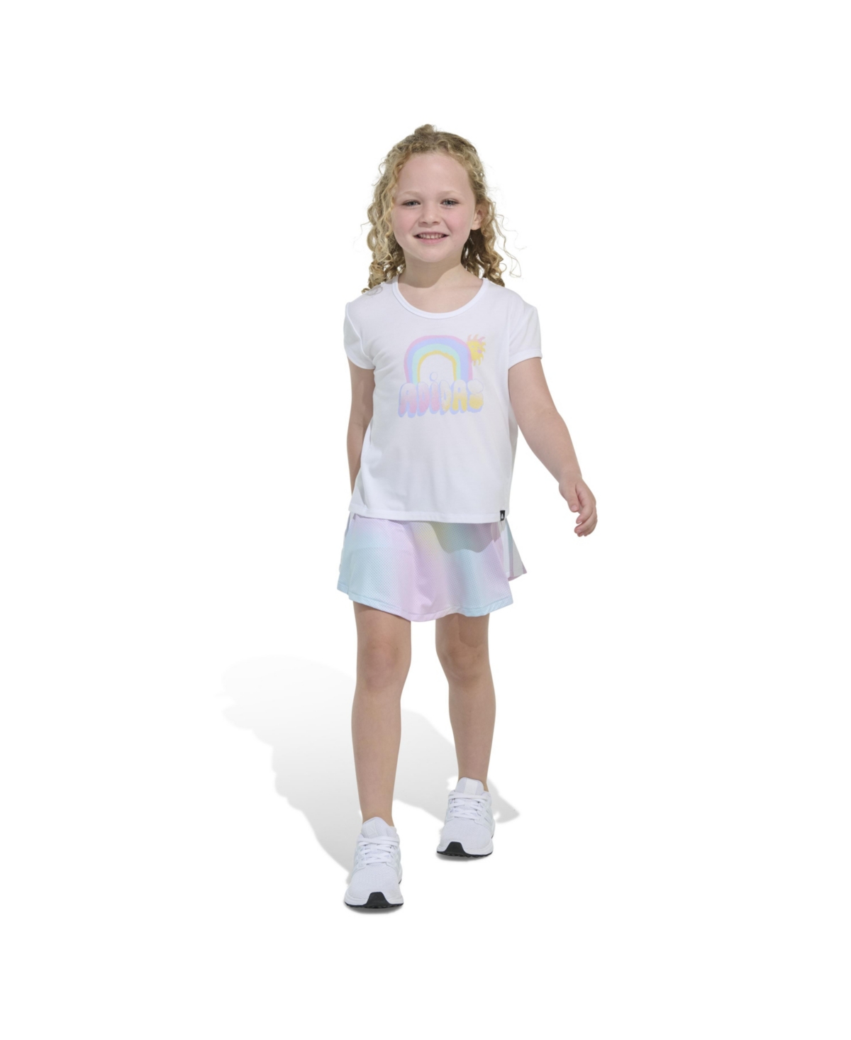 Adidas Originals Toddler And Little Girls 2-piece Pleated T-shirt And Printed Flounce Skort Set In White