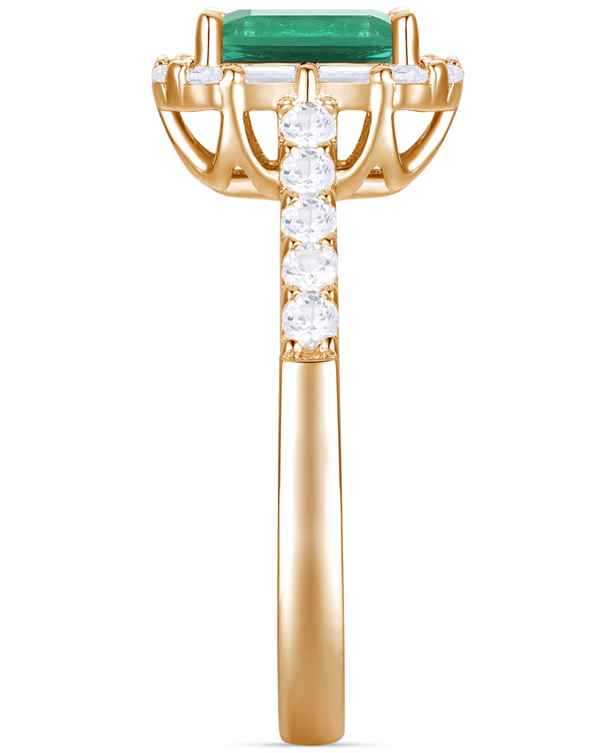 Macy's Emerald (1 Ct. T.w.) & Diamond (3/8 Ct. T.w.) Round & Baguette Halo Ring In 14k Gold (also In Ruby &