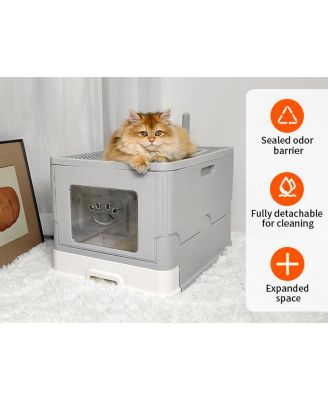 Front Entry Cat Litter Box with Scoop & Odor Control Tray