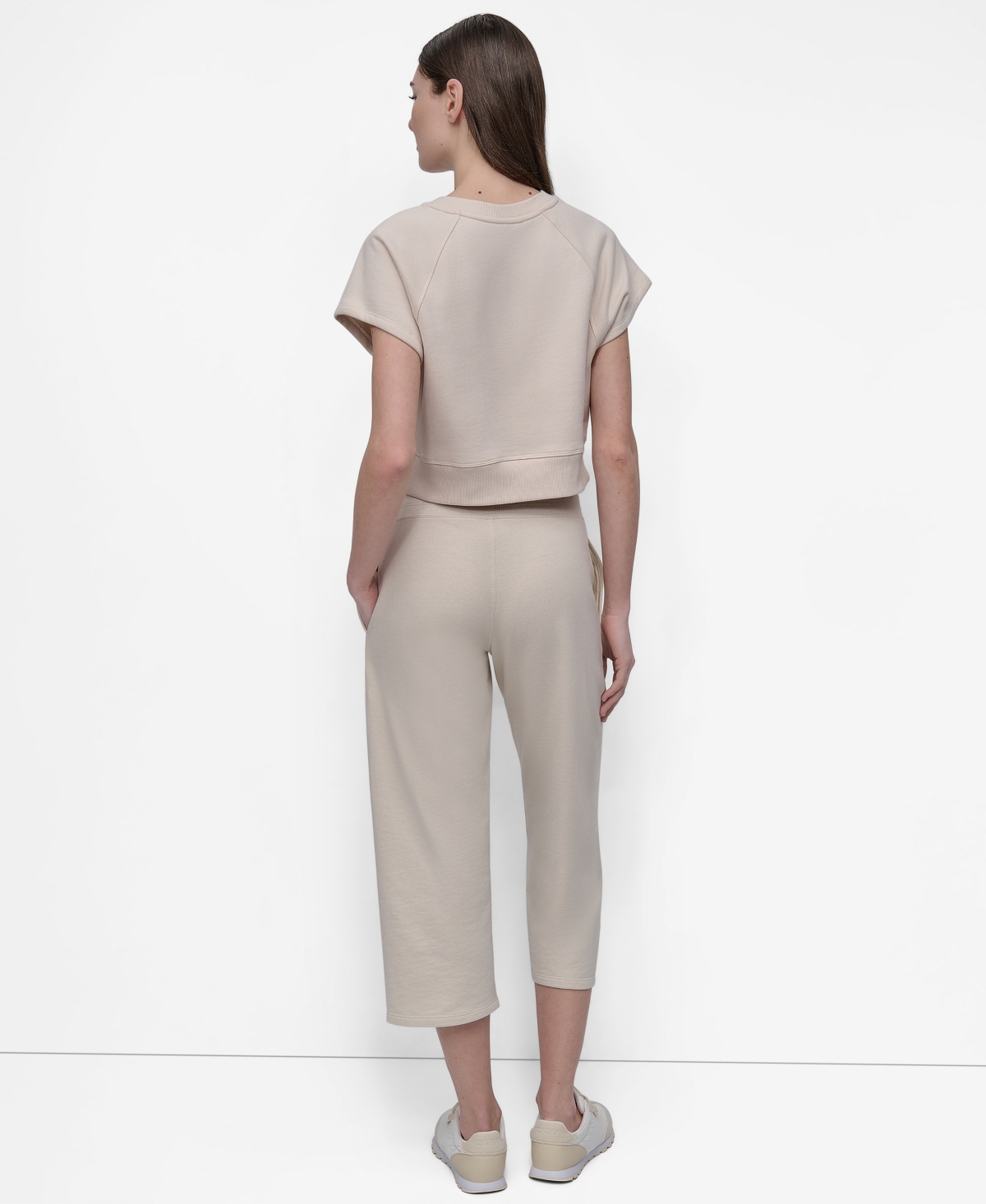 Dkny Women's Mini Stud Logo Short Sleeve Cropped Top In Neutral