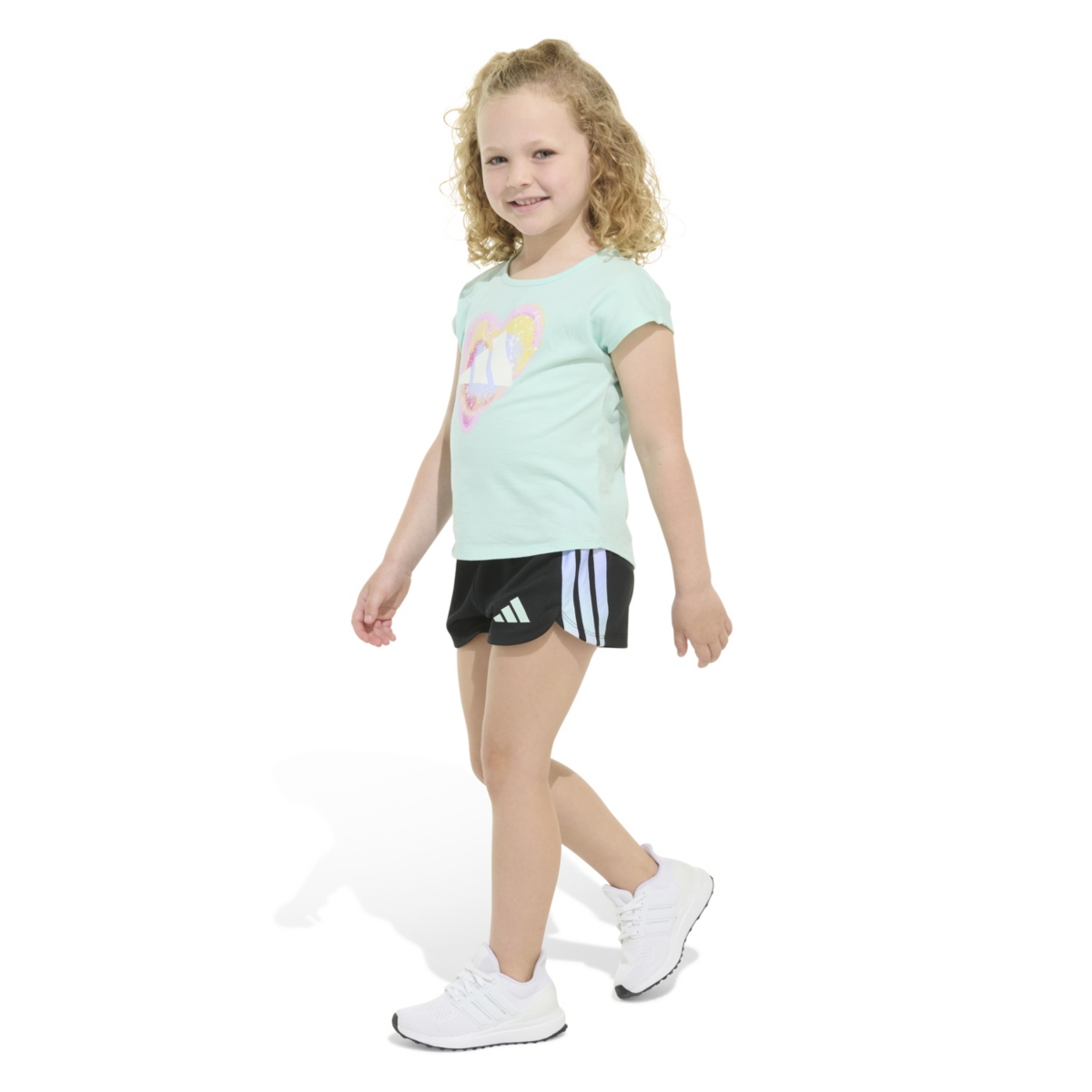 Adidas Originals Toddler And Little Girls 2-piece Short Sleeve Graphic T-shirt And Mesh Short Set In Light Aqua
