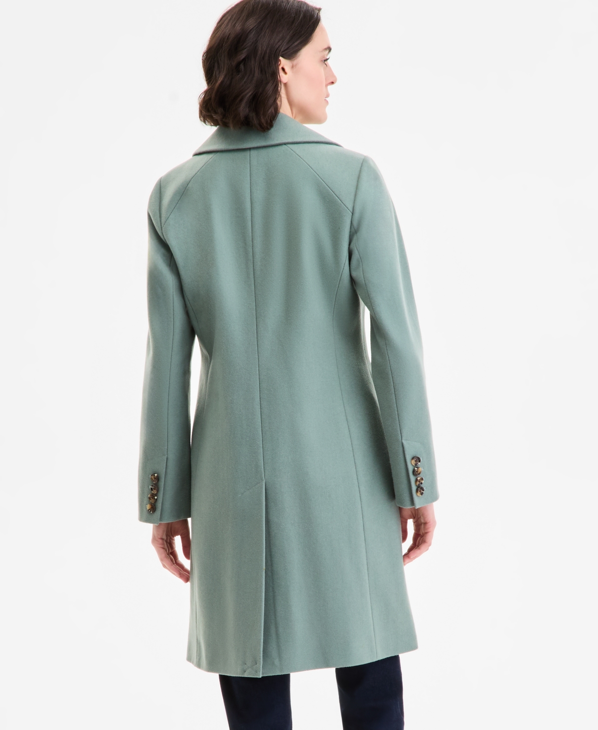 Anne Klein Women's Single-breasted Notched-collar Peacoat In Green