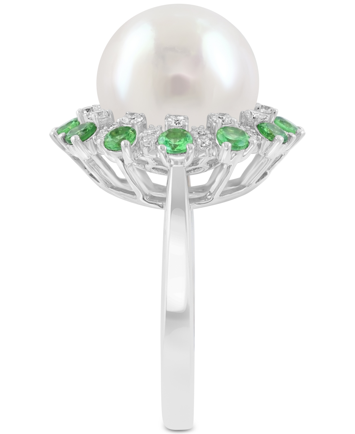 Effy Collection Effy Cultured Freshwater Pearl (11mm), Green & White Diamond (1-1/5 Ct. T.w.) Statement Ring In 14k  In Gold