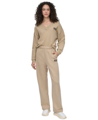 Women's Rhinestone-Logo High-Rise Straight-Leg Pants