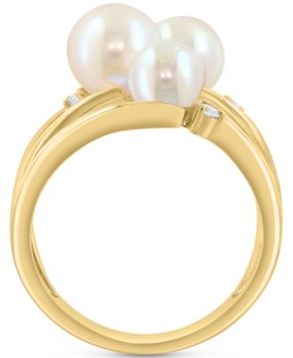 EFFY&reg; Cultured Freshwater Pearl (5-1/2 - 7mm) & Diamond (1/8 ct. t.w.) Statement Ring in 14k Yellow Gold