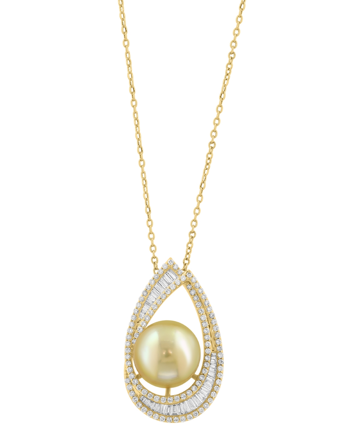 Effy Collection Effy Cultured Golden South Sea Pearl (10mm) & Diamond (1-1/4 Ct. T.w.) Pendant Necklace In 14k Yello In Gold