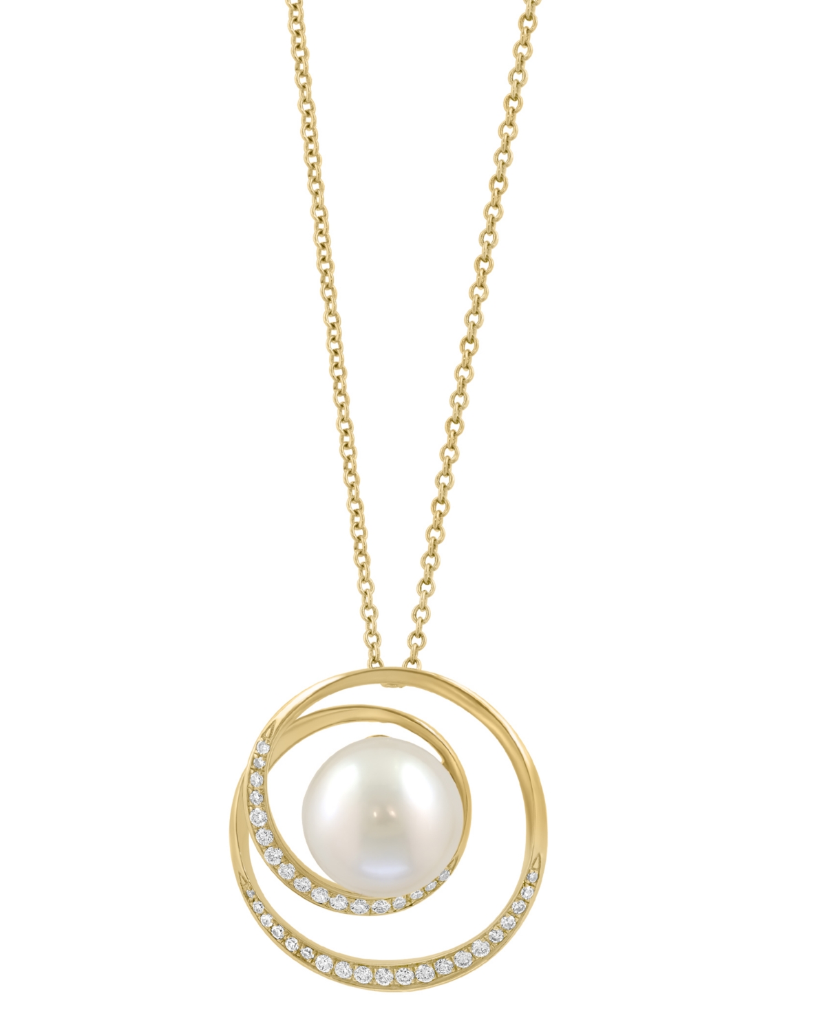 Effy Collection Effy Cultured Freshwater Pearl (9-1/2mm) & Diamond (1/5 Ct. T.w.) Pendant Necklace In 14k Yellow Gol In Gold
