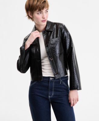 CoffeeShop - Juniors' Croc-Embossed Faux-Leather Barn Jacket