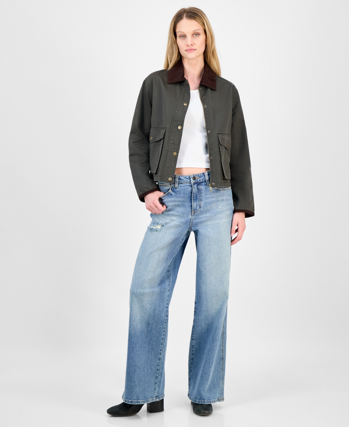 Coffeeshop Juniors' Corduroy-collar Barn Jacket In Green