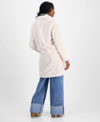 Juniors' Notched-Collar Faux-Fur Walker Coat