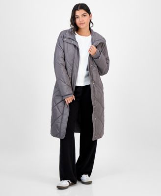 Juniors' Shawl-Collar Quilted Coat